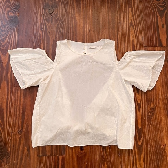 ZARA Trafaluc Collection White Open Shoulder Open Back Top - Picture 2 of 4